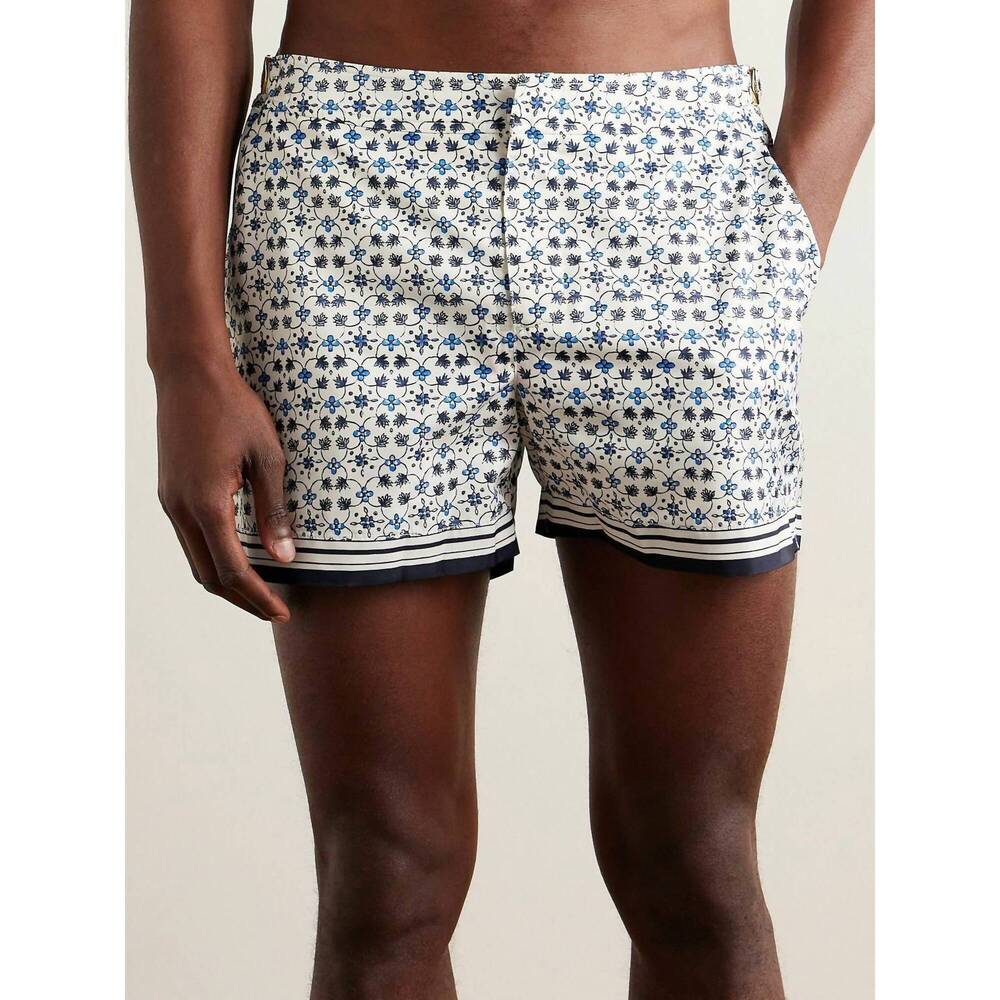 NEW ORLEBAR BROWN boy's mid-length printed swim shorts in cashew